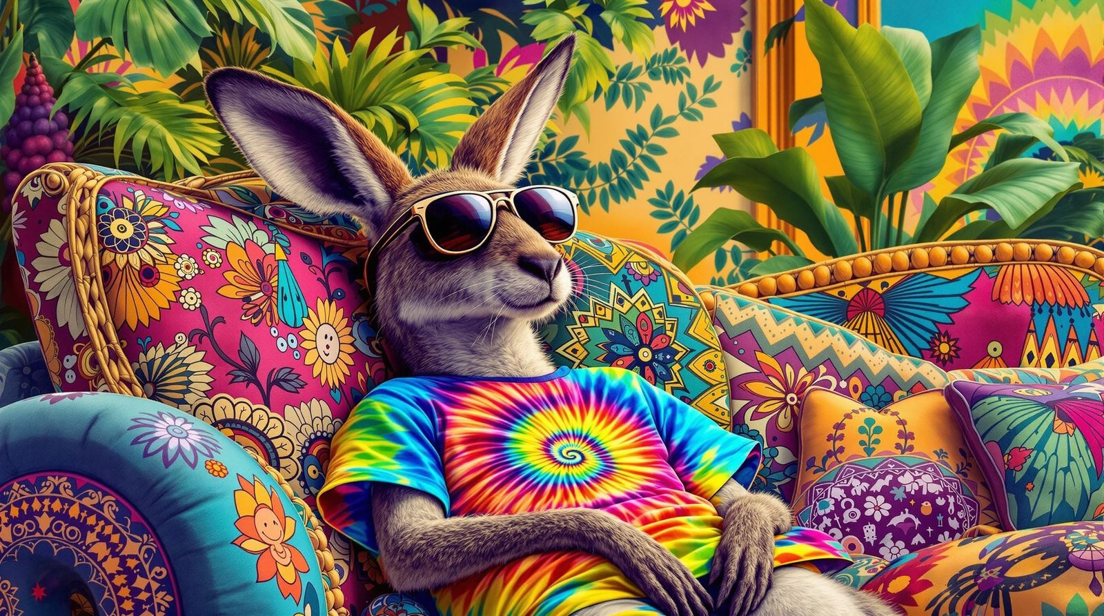 Cool Kangaroo in Sunglasses Relaxing on Couch