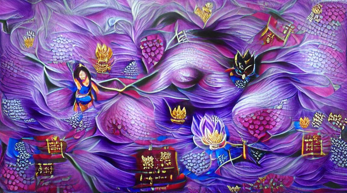 Goddess Nuit with Purple Lotus Flower Painting
