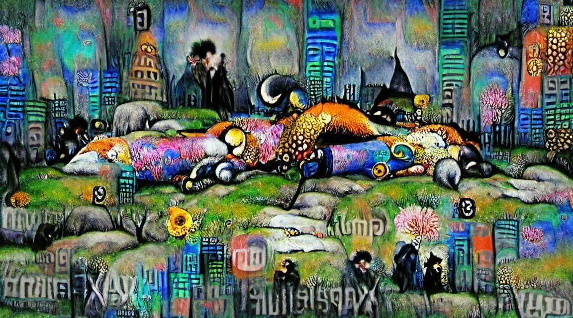 Fox Sleeping in Surrealist Apocalypse Landscape