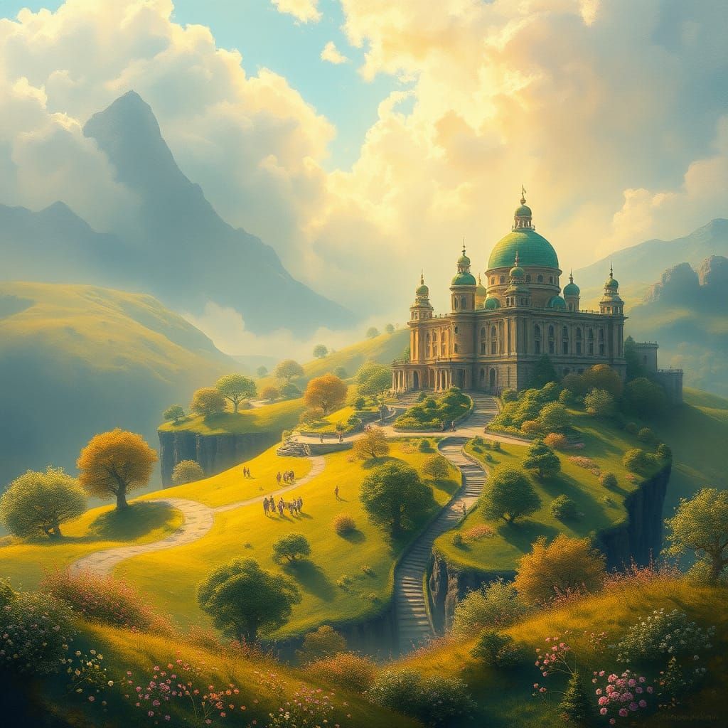 Mystical Utopia in Romanticist Acrylic Art Style