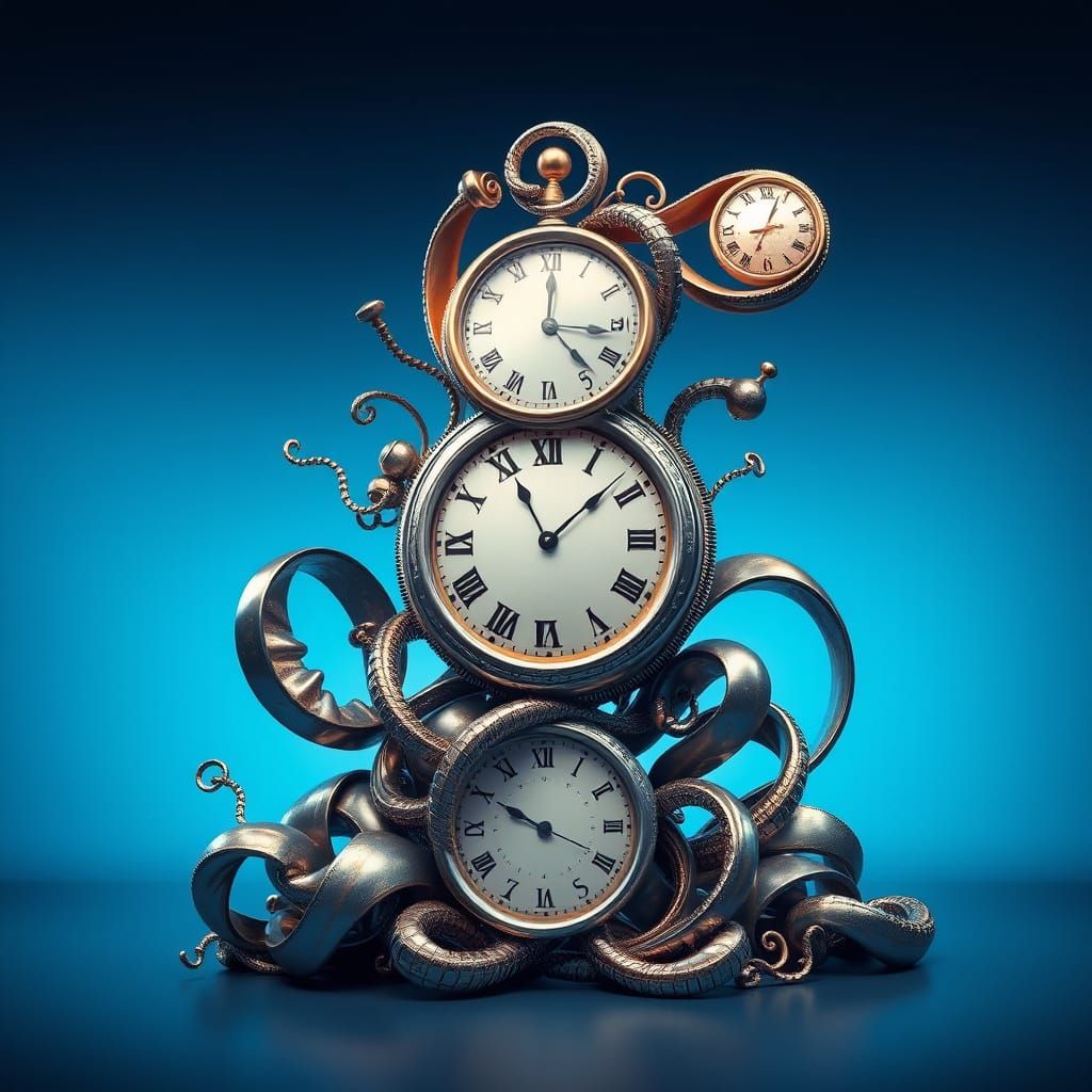 Dreamlike Sculpture of Time in Cyberpunk Aesthetic