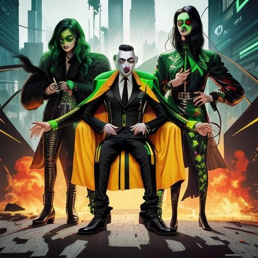 Surreal Cyberpunk Portrait with Green Face Paint