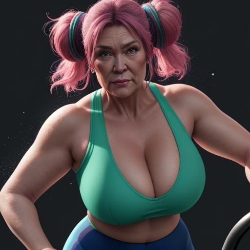 Voluptuous Woman Doing Aerobics in Gym, Digital Art