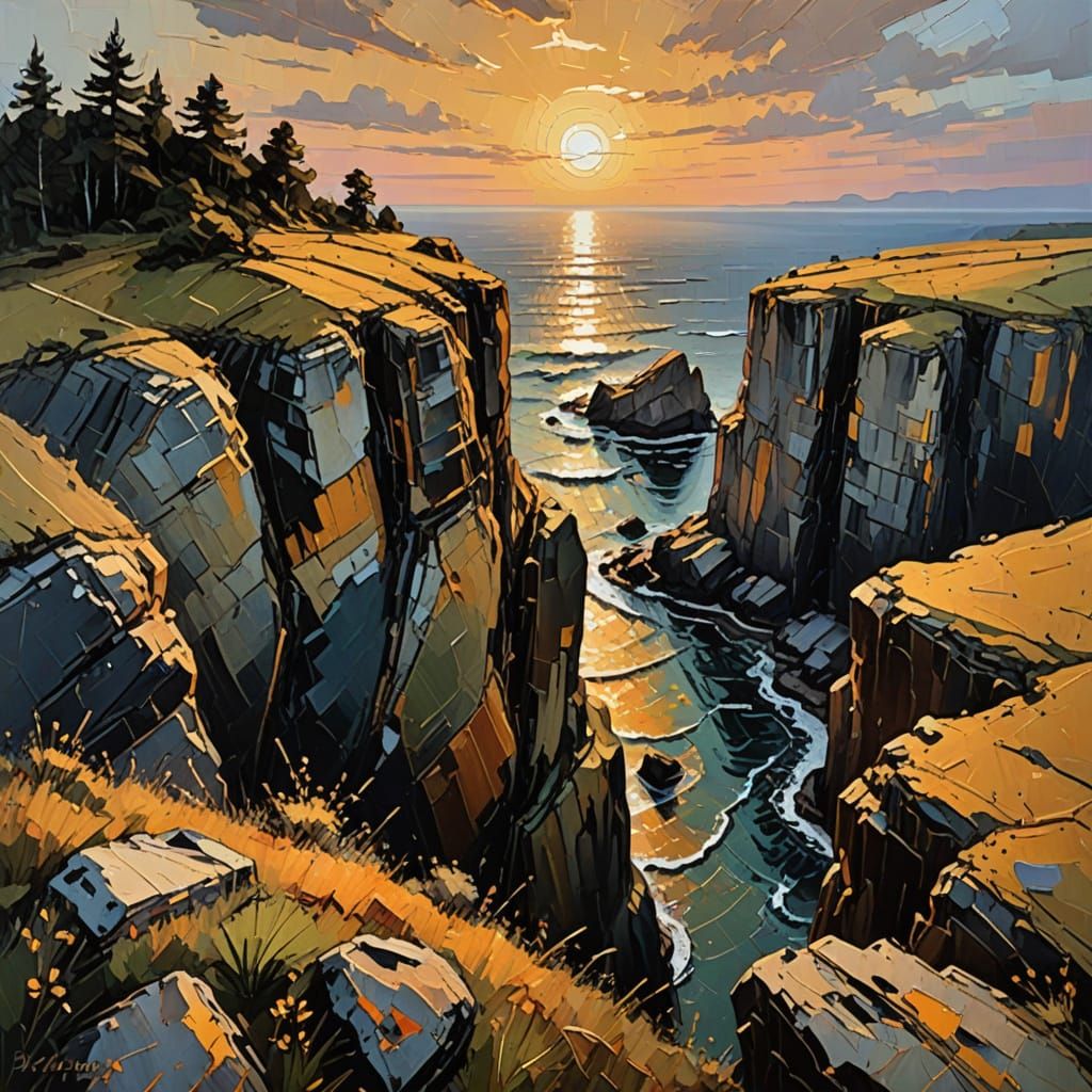 Cliff Edge Impasto Painting with Earthy Tones