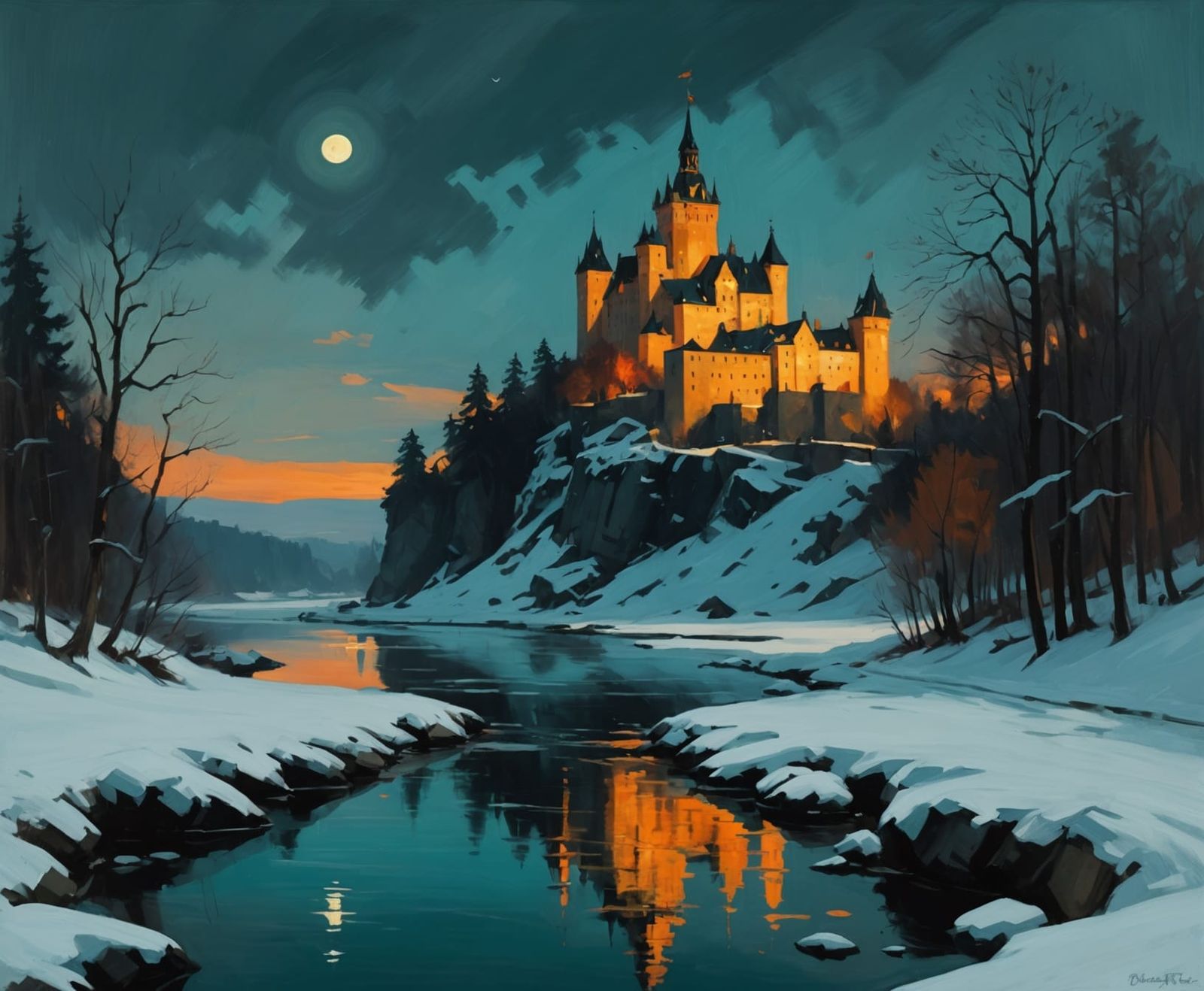 Winter Castle Masterpiece in Teal and Orange