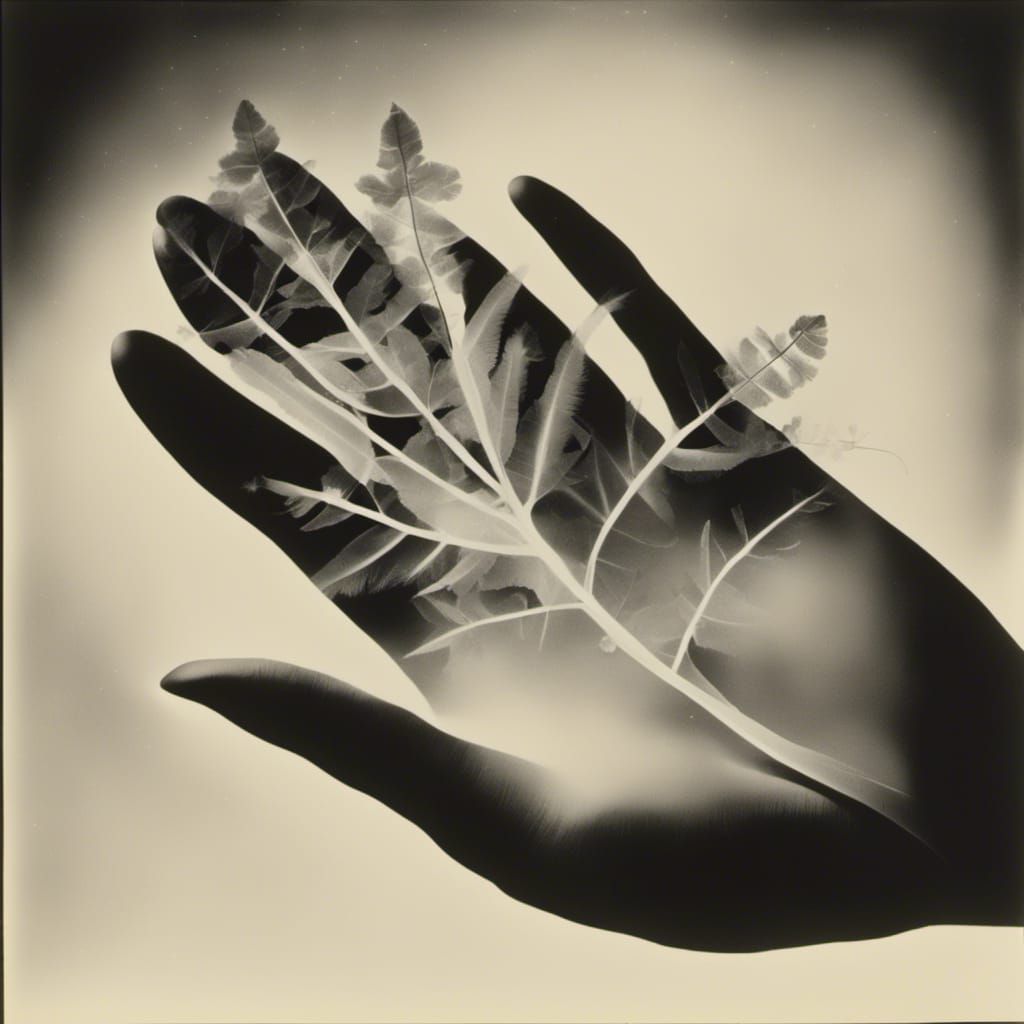 <lora:Photogram Hand 1:1.0> Wow photogram,rayograph by Man Ray,   A human  hand with four fings and one thumb  reaching ...