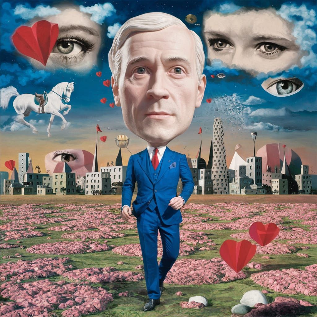 Fellini-Style Man with Giant Head in Sky