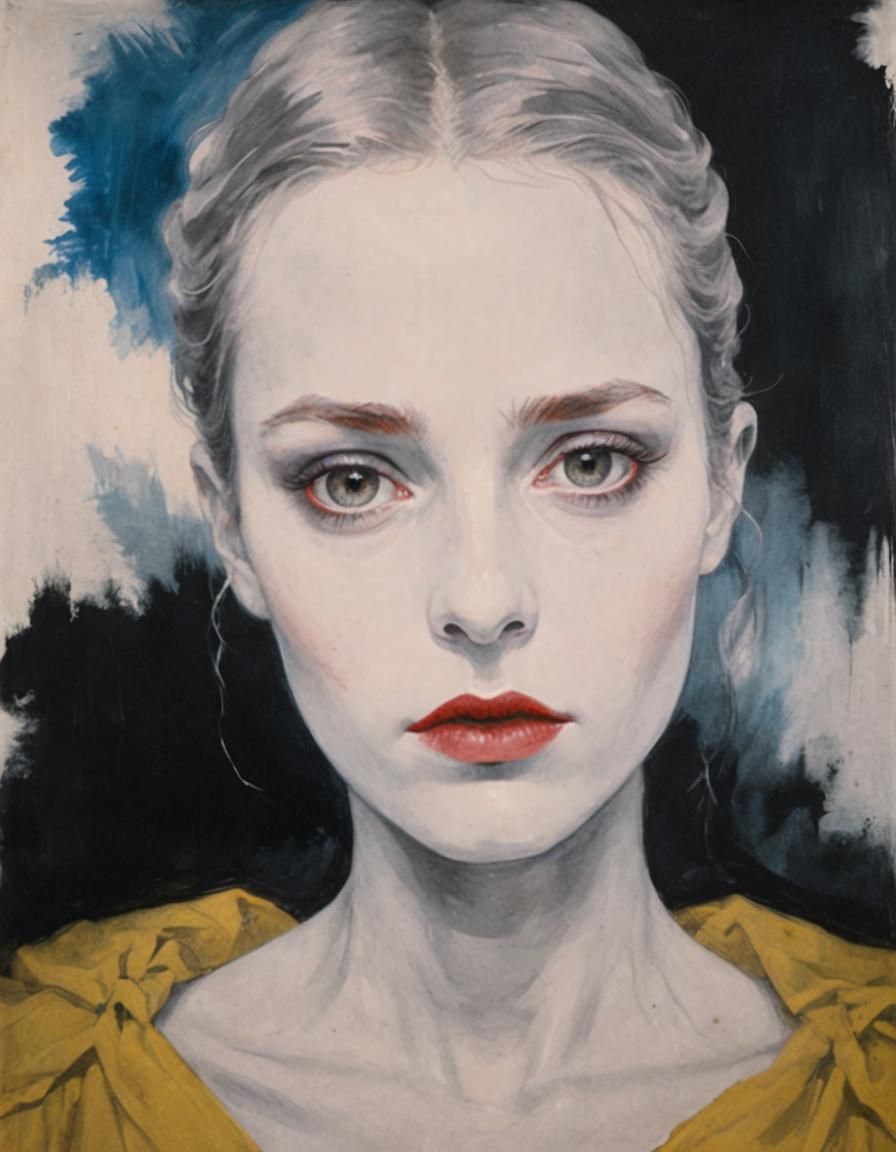 Eerie Girl in Dark Room: A Vintage Horror Film Still