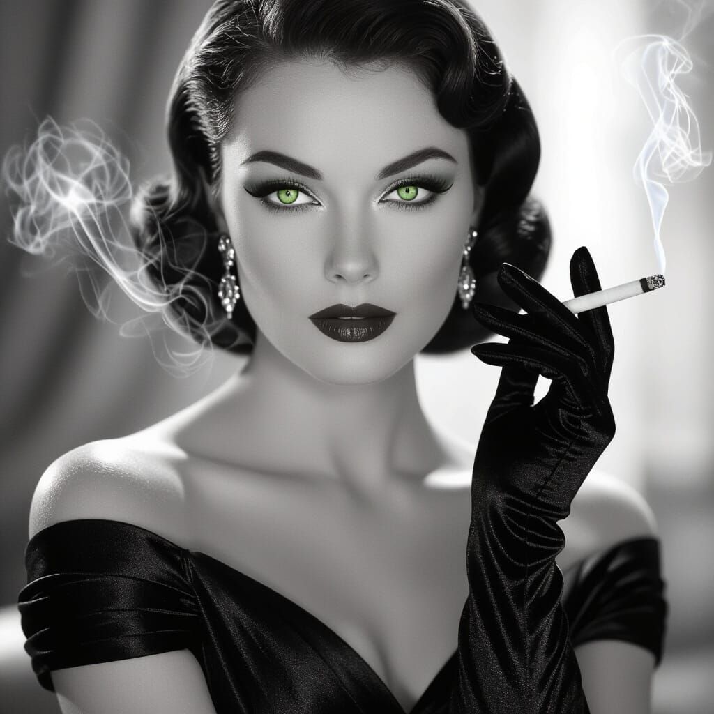 1950s Film Noir Portrait: Exotic Woman With Color Eyes
