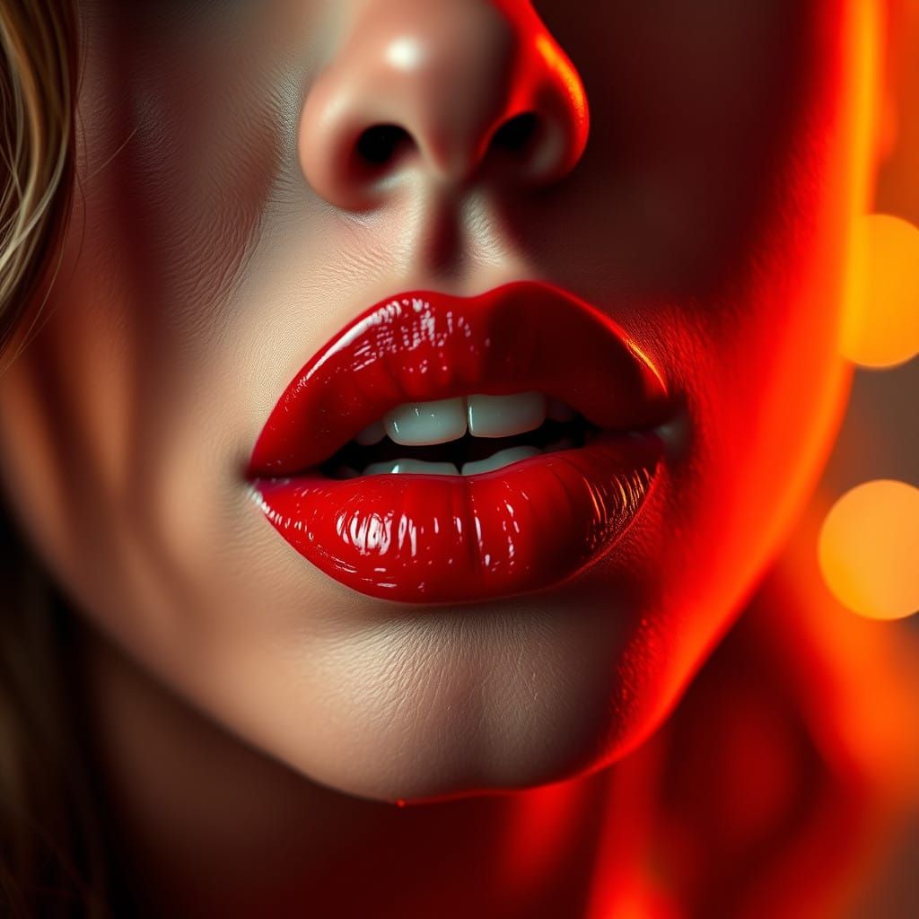 Bold Red Lips in Golden Glamour