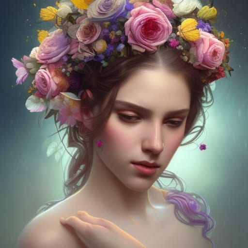 Floral Girl Portrait in Hyperdetailed Style