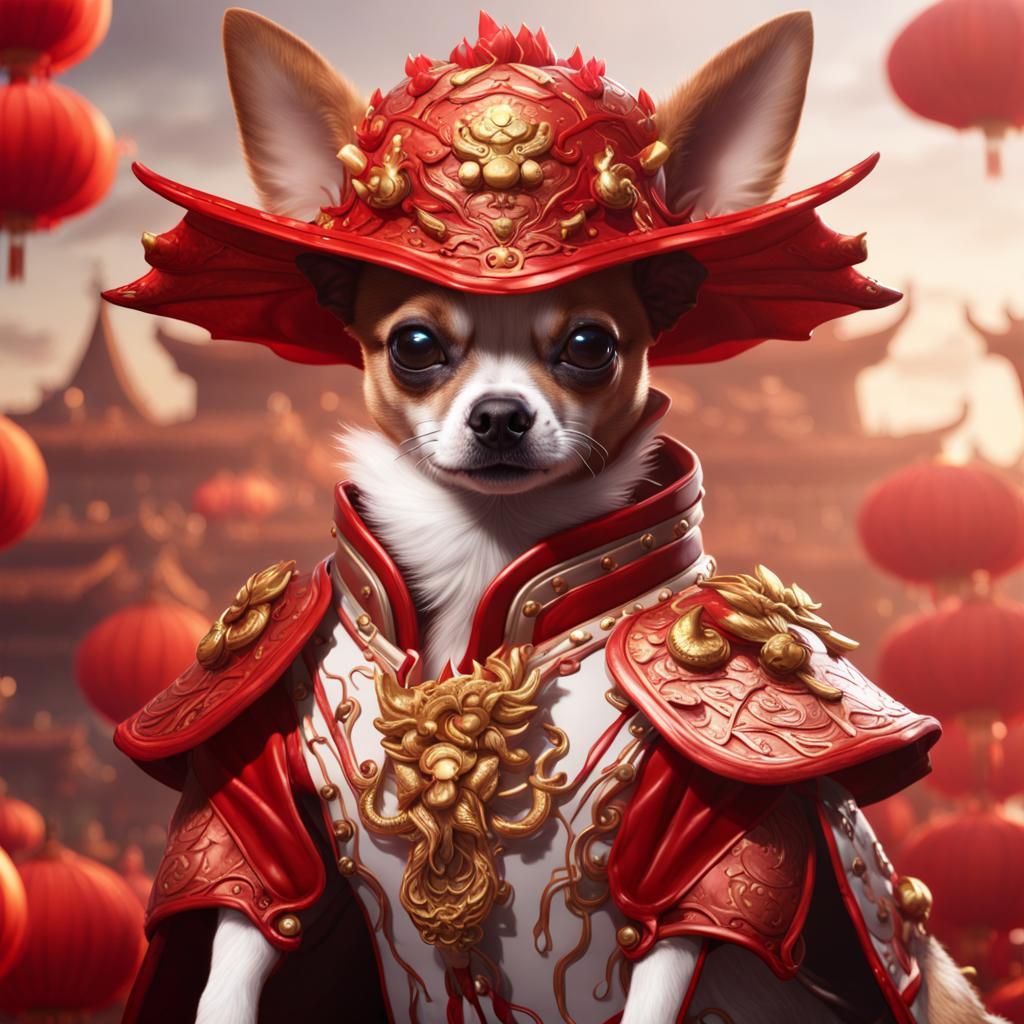 Chihuahua in Dragon Outfit for Chinese New Year