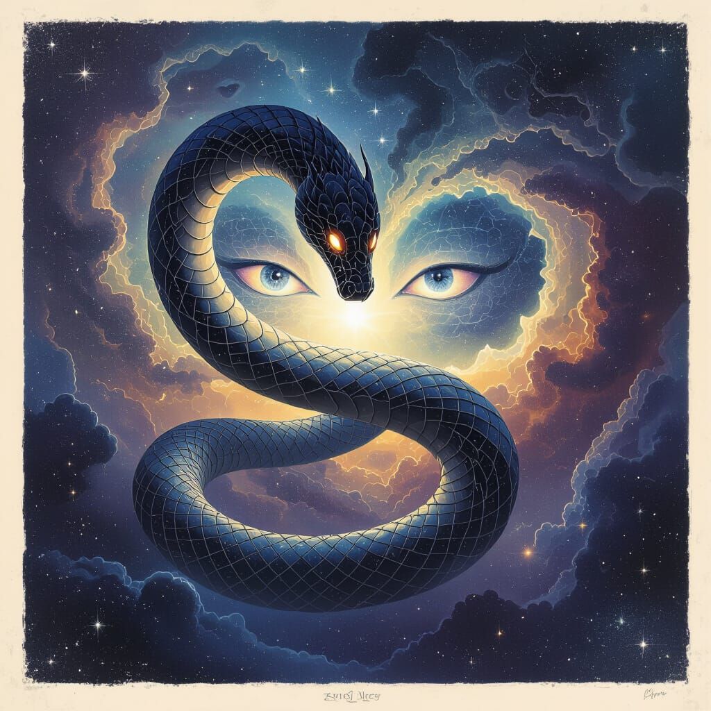 Cosmic Serpent in Nebula Heart: A Visionary Masterpiece