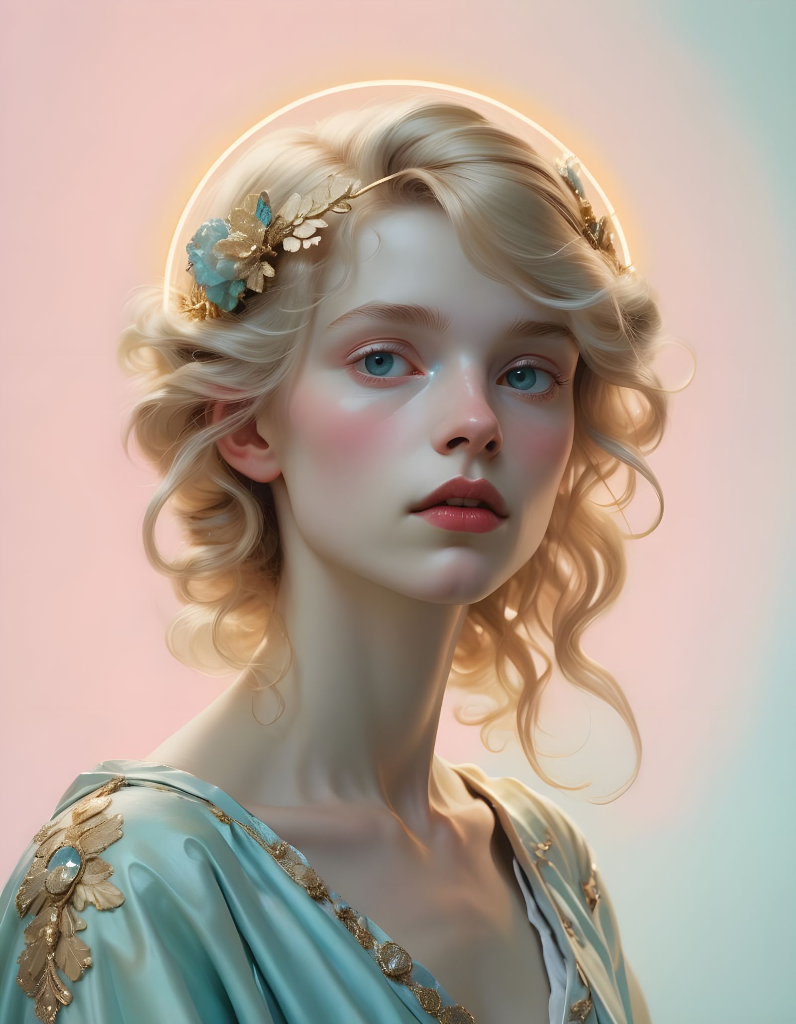 Baroque Androgynous Figure with Golden Halo