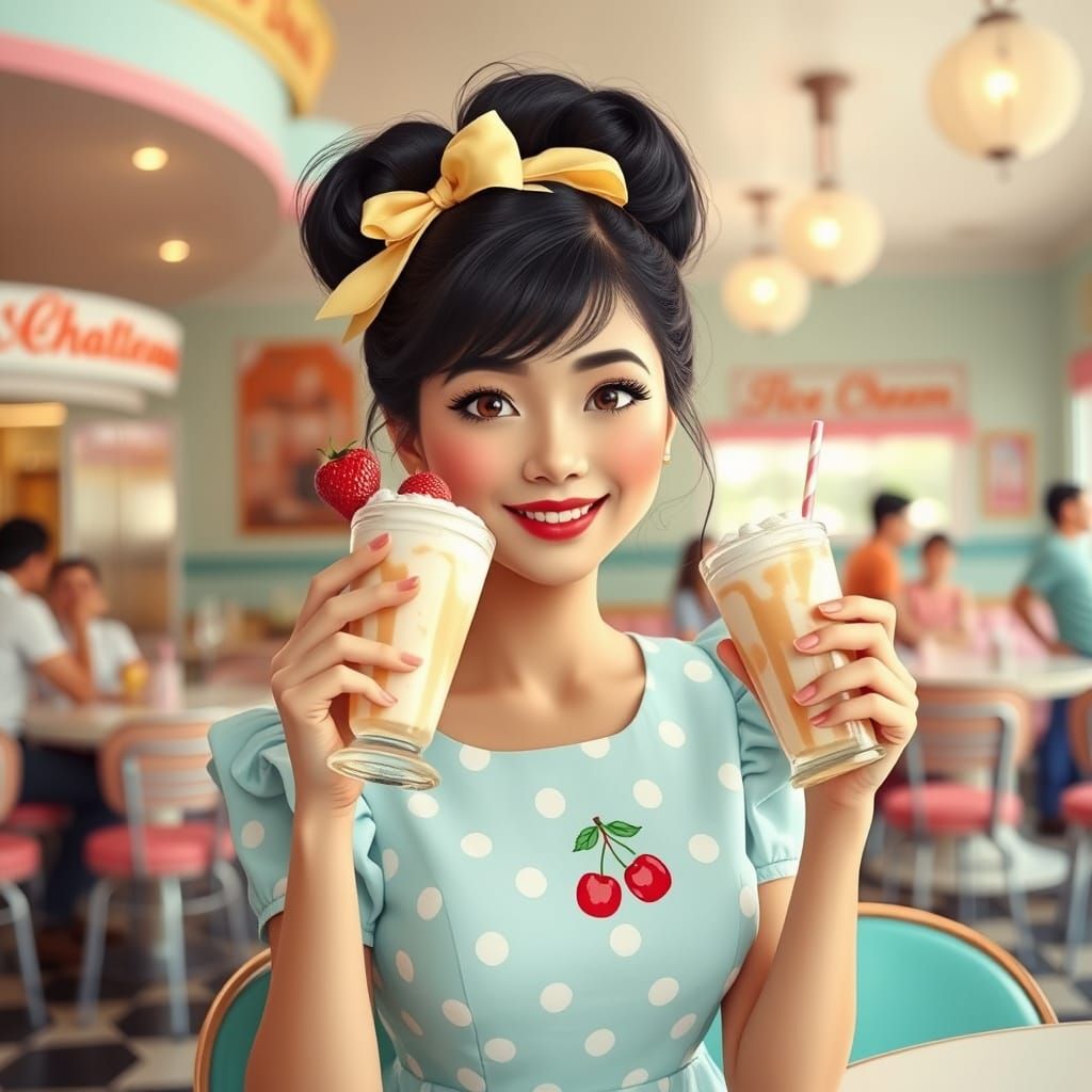 Thai American Woman in 1950s Parlor, Nostalgic Art