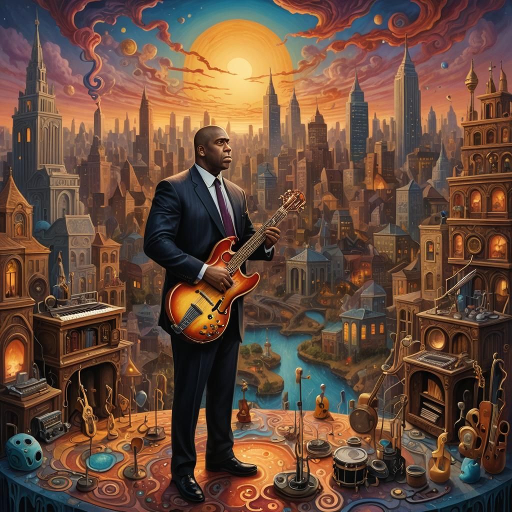 Magic Johnson's Surreal Dreamlike Stage: Oil on Canvas