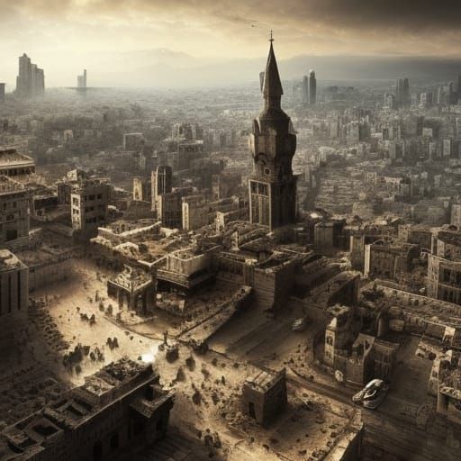 Middle Eastern City Under Siege: A Dramatic Digital Painting