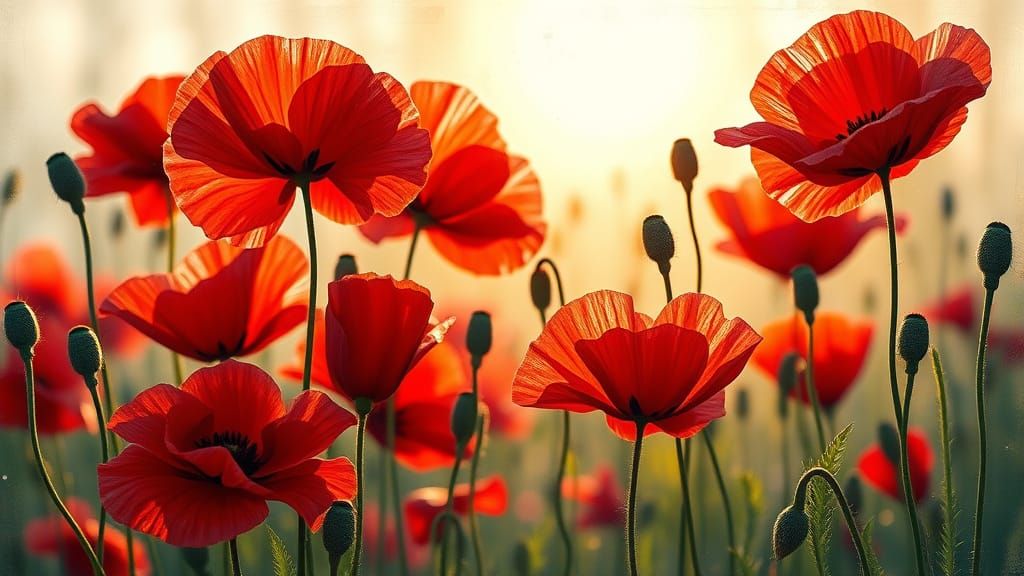 Impressionist Red Poppies in Soft Light