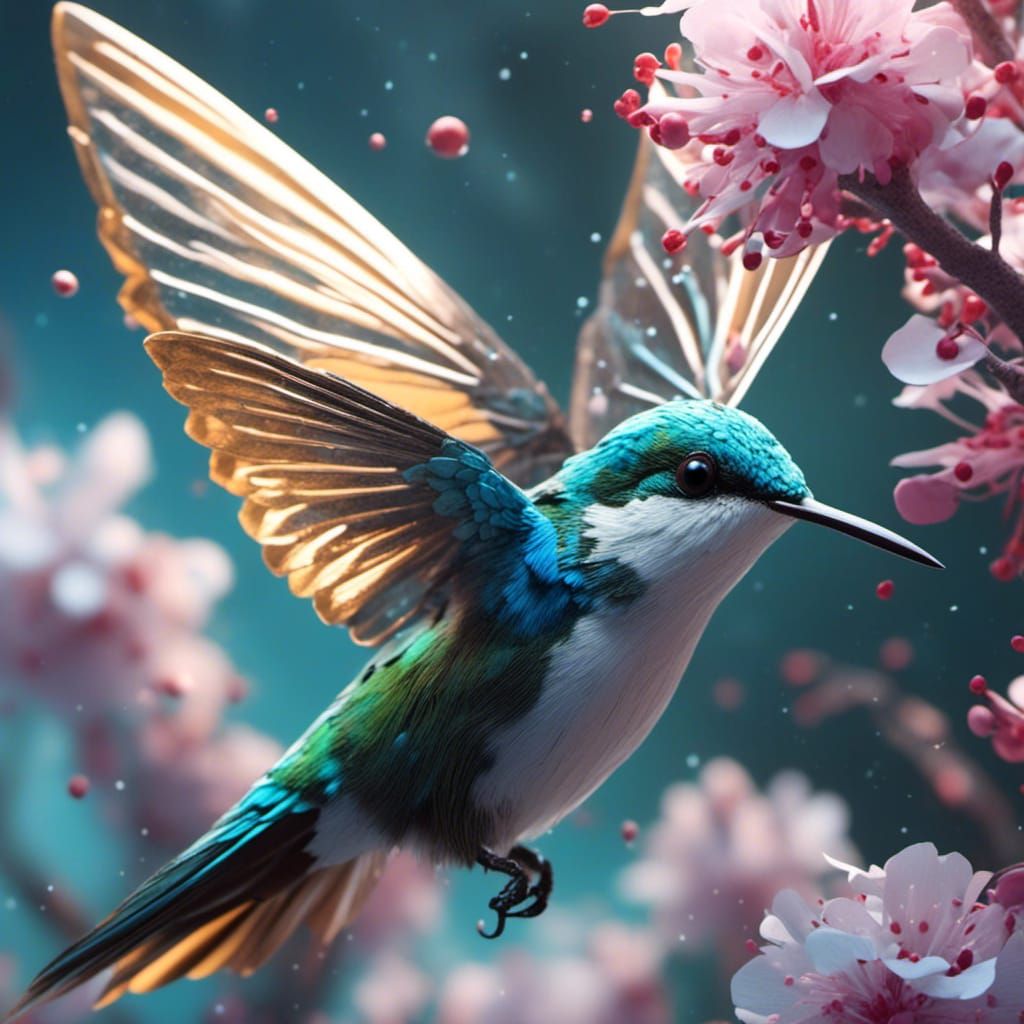 Un oiseau colibri qui volète autour d'une magnifique fleur blanche.