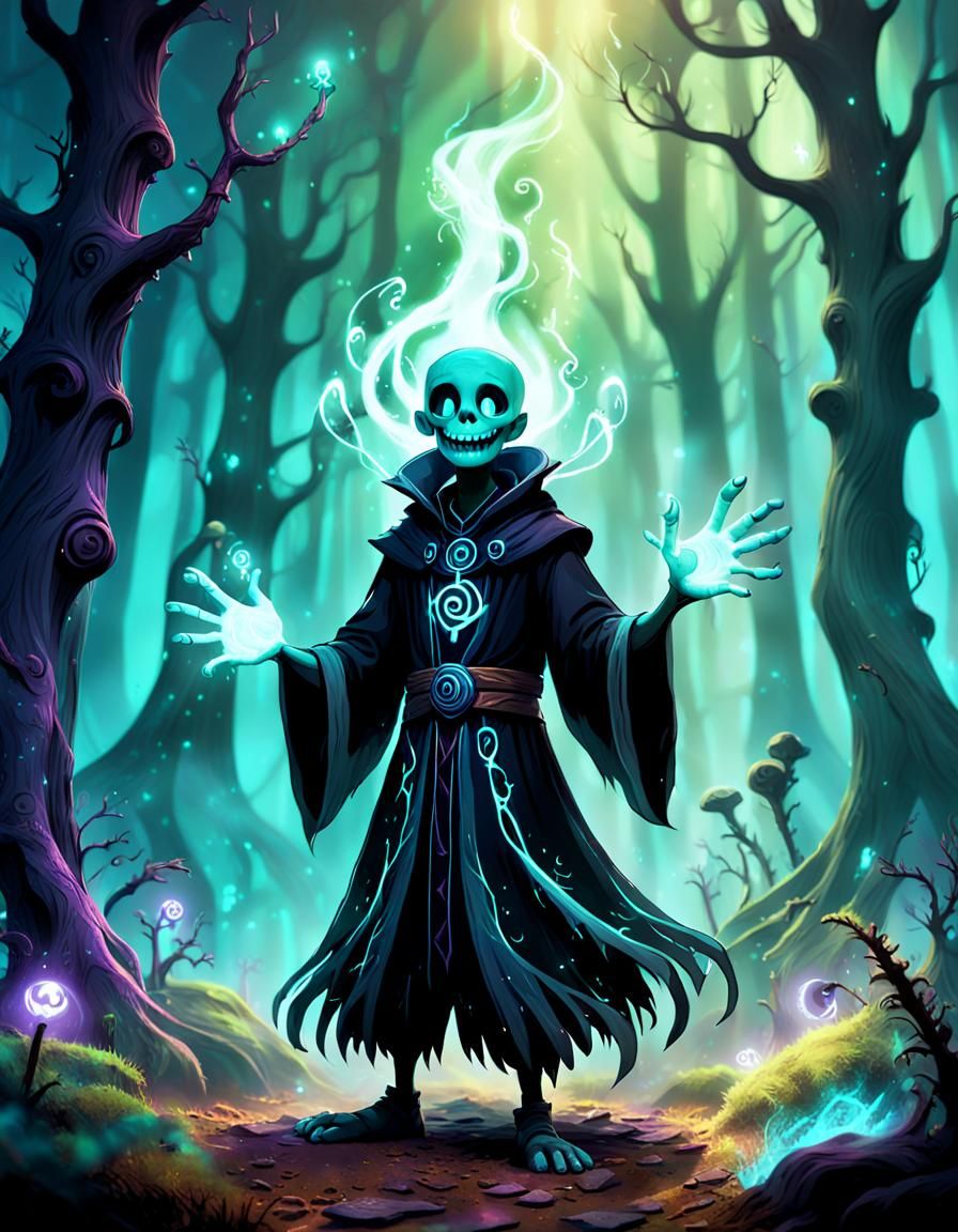 Cute Necromancer Summons Magic: Pixar-Style 3D Art