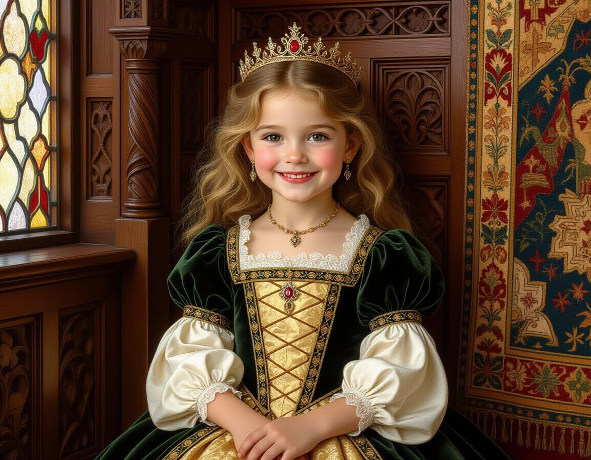 Fantasy Princess in Tudor Interior, Pre-Raphaelite Style