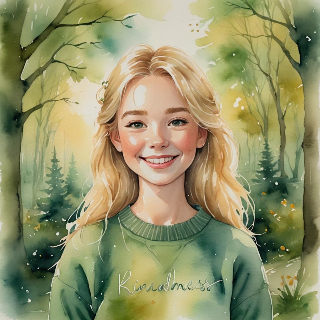 Girl with Kindness Sweater: Watercolor Portrait