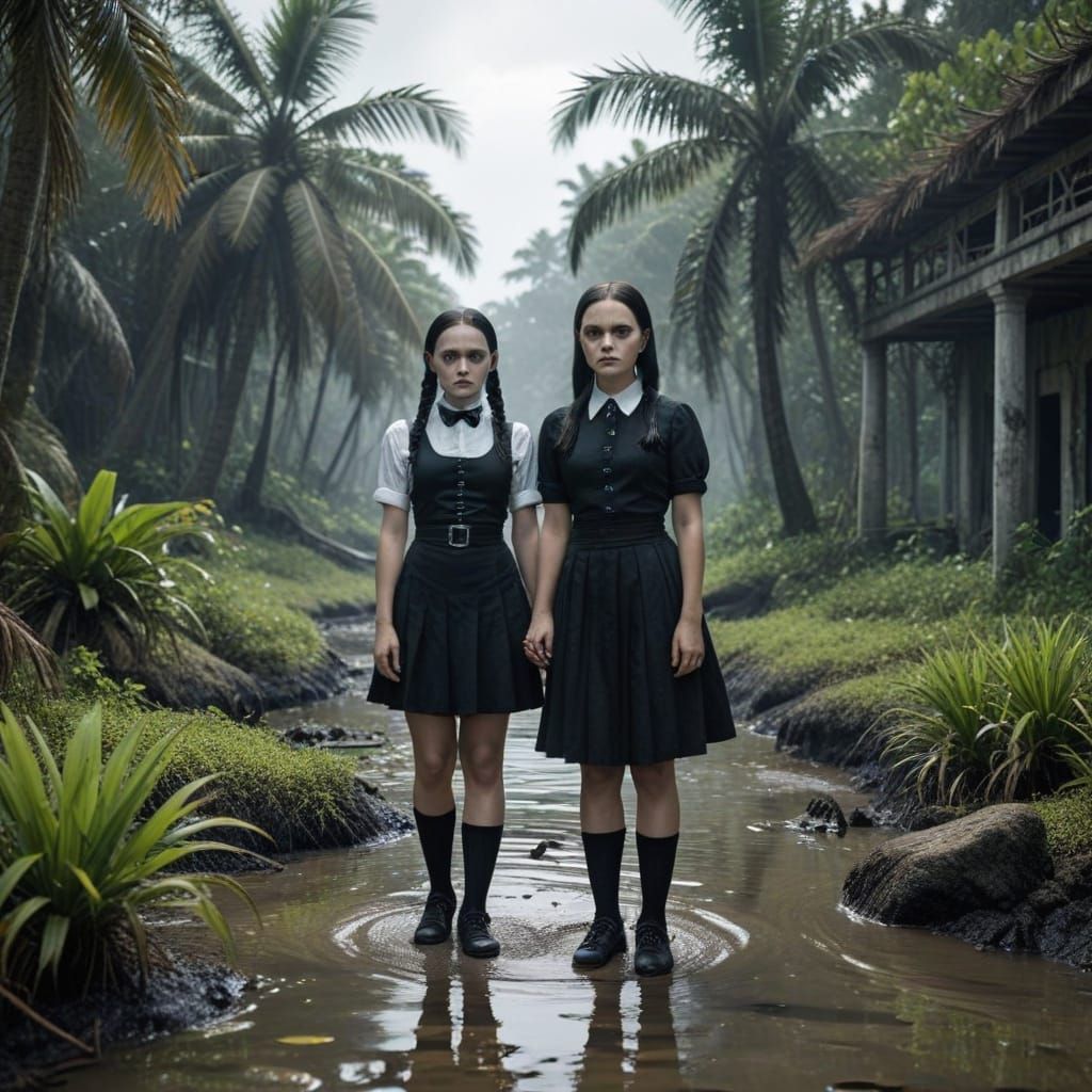 Wednesday Addams and Friday on Tropical Island