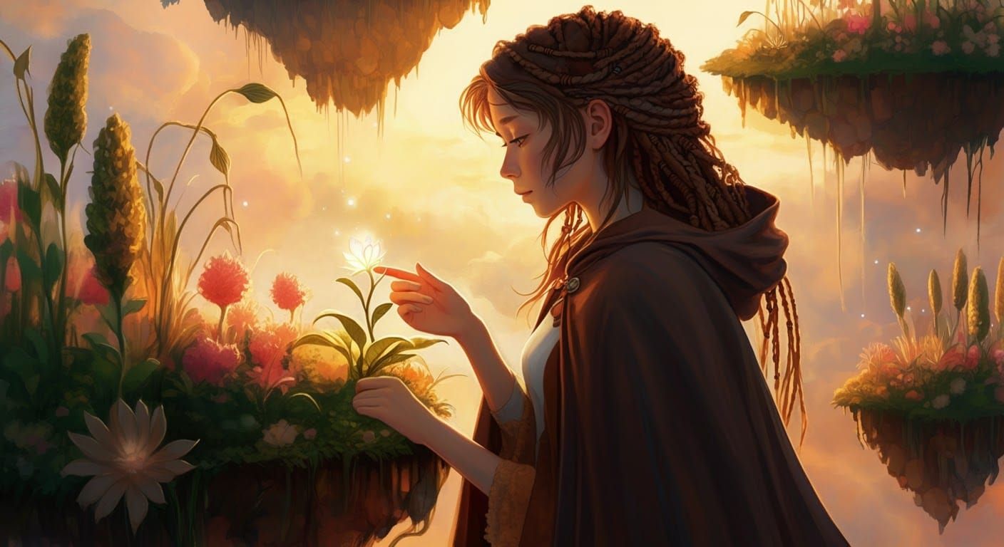 Mystical Floating Garden at Golden Hour