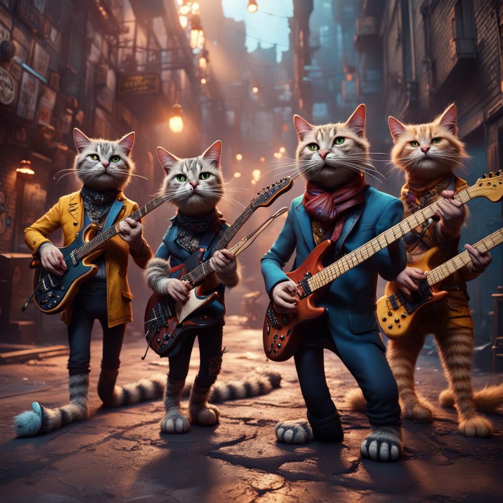 Alley Cats Rock Band: Detailed Matte Painting
