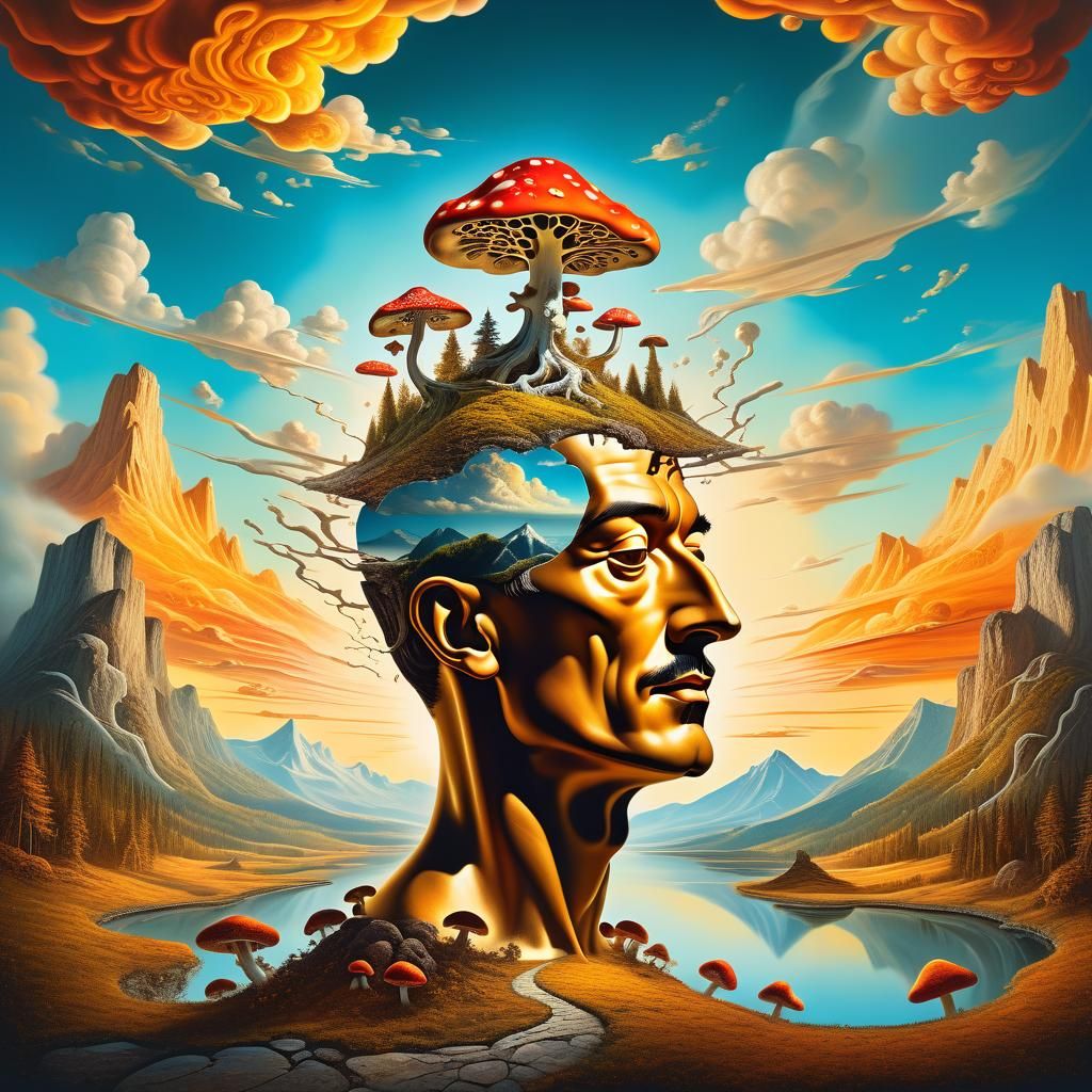 Surrealist Head Reveals Fantasy Landscape