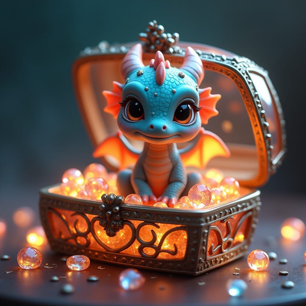Baby Dragon with Glowing Jewelry, Matte Painting