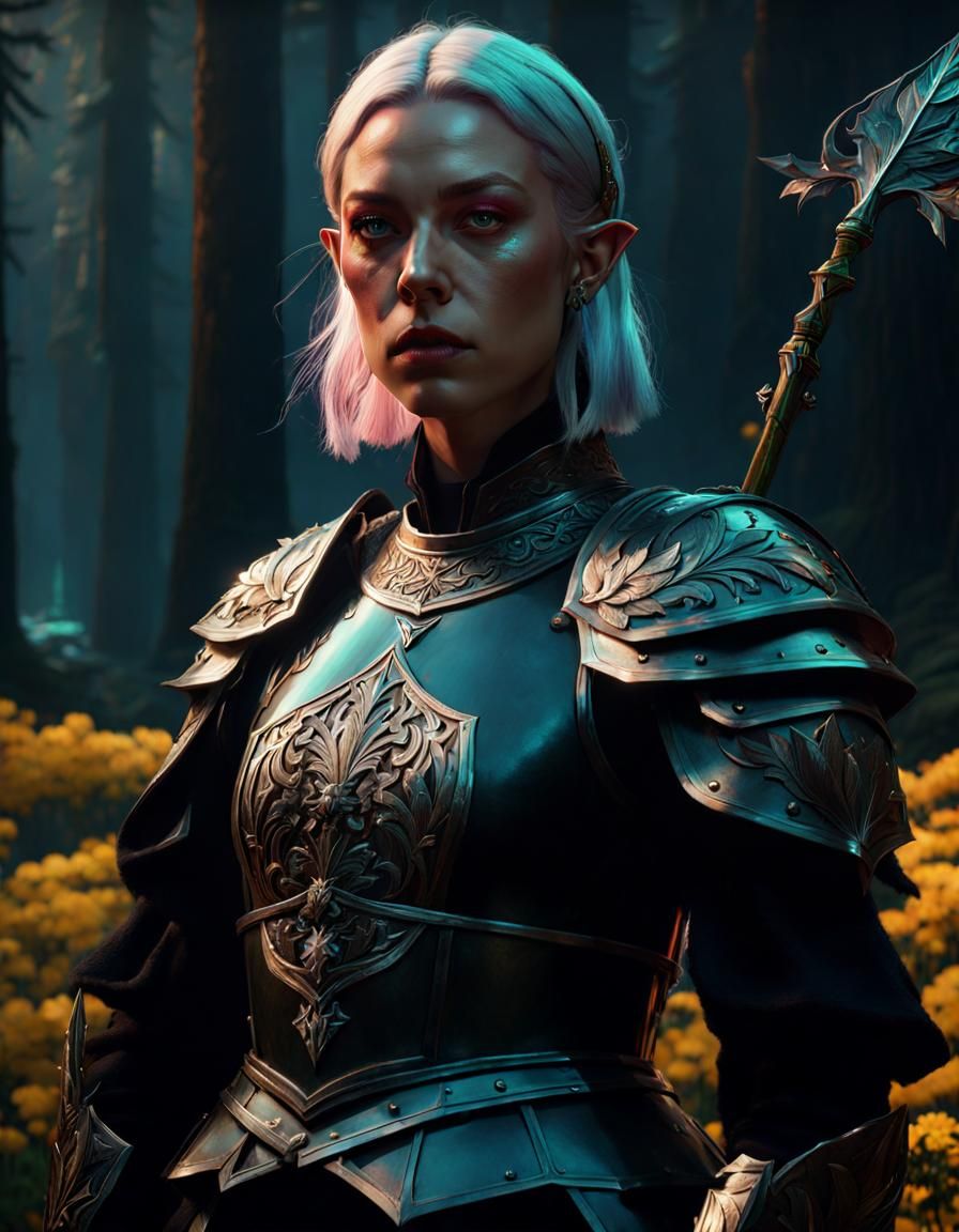 Armored Elf Warrior in Dark Fantasy Style