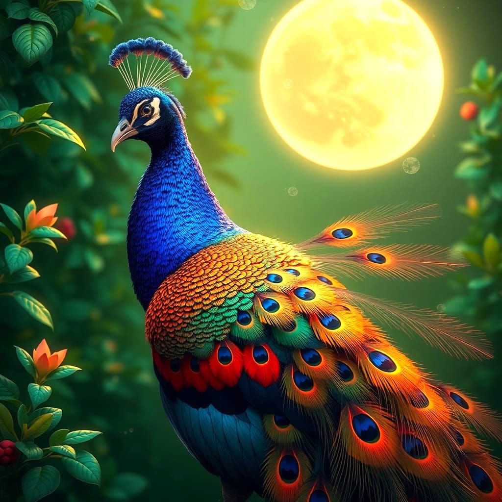 Stunning Peacock in a Fantastical Garden