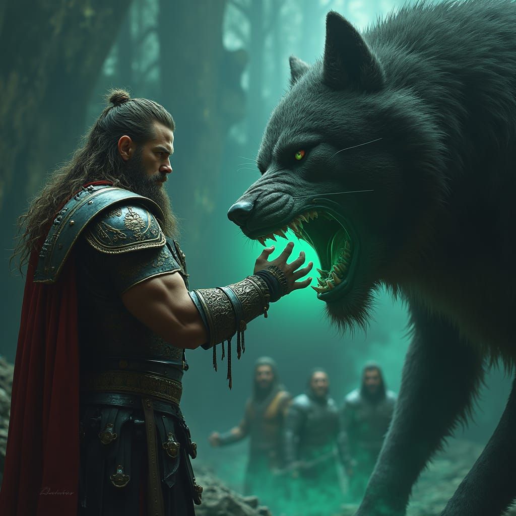 Tyr and Fenrir: A Moment of Norse Legend