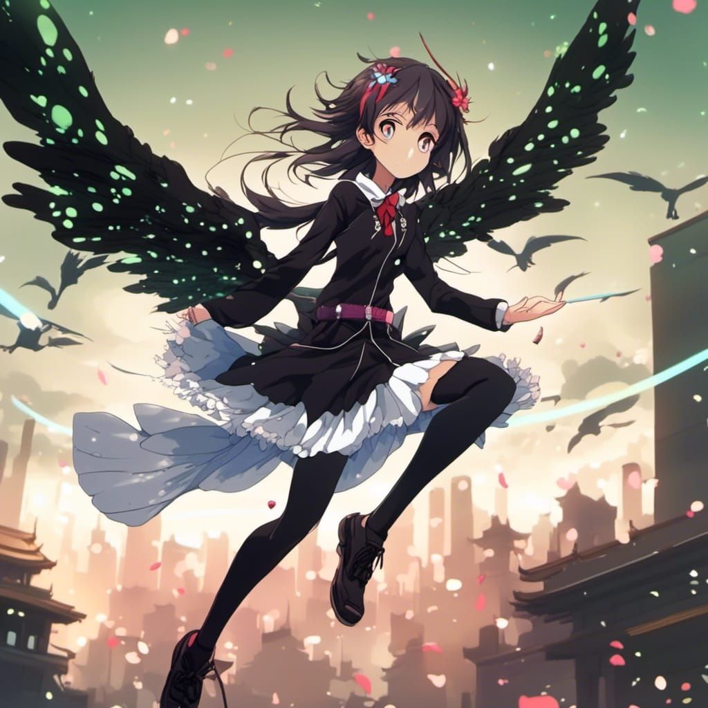 Anime Girl Dragon Rider in a Fiery Landscape