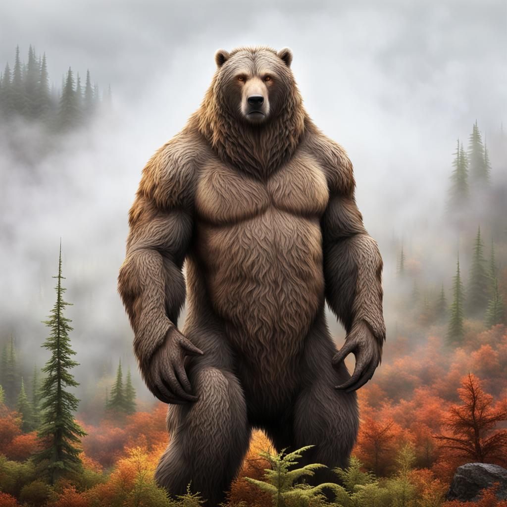 Majestic Kodiak Bear in Misty Mountain Forest