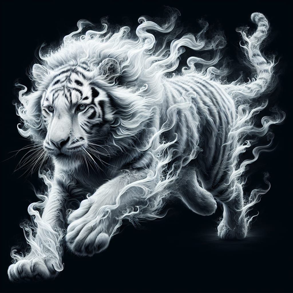 Ethereal White Tiger Made of Smoke