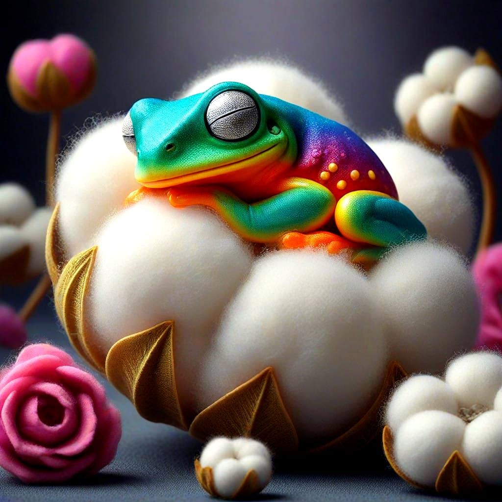 Surreal Miniature Frog Scene in Hyperreal Style