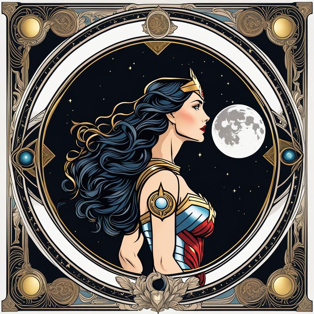 Wonder Woman Tarot Card in Art Nouveau Style