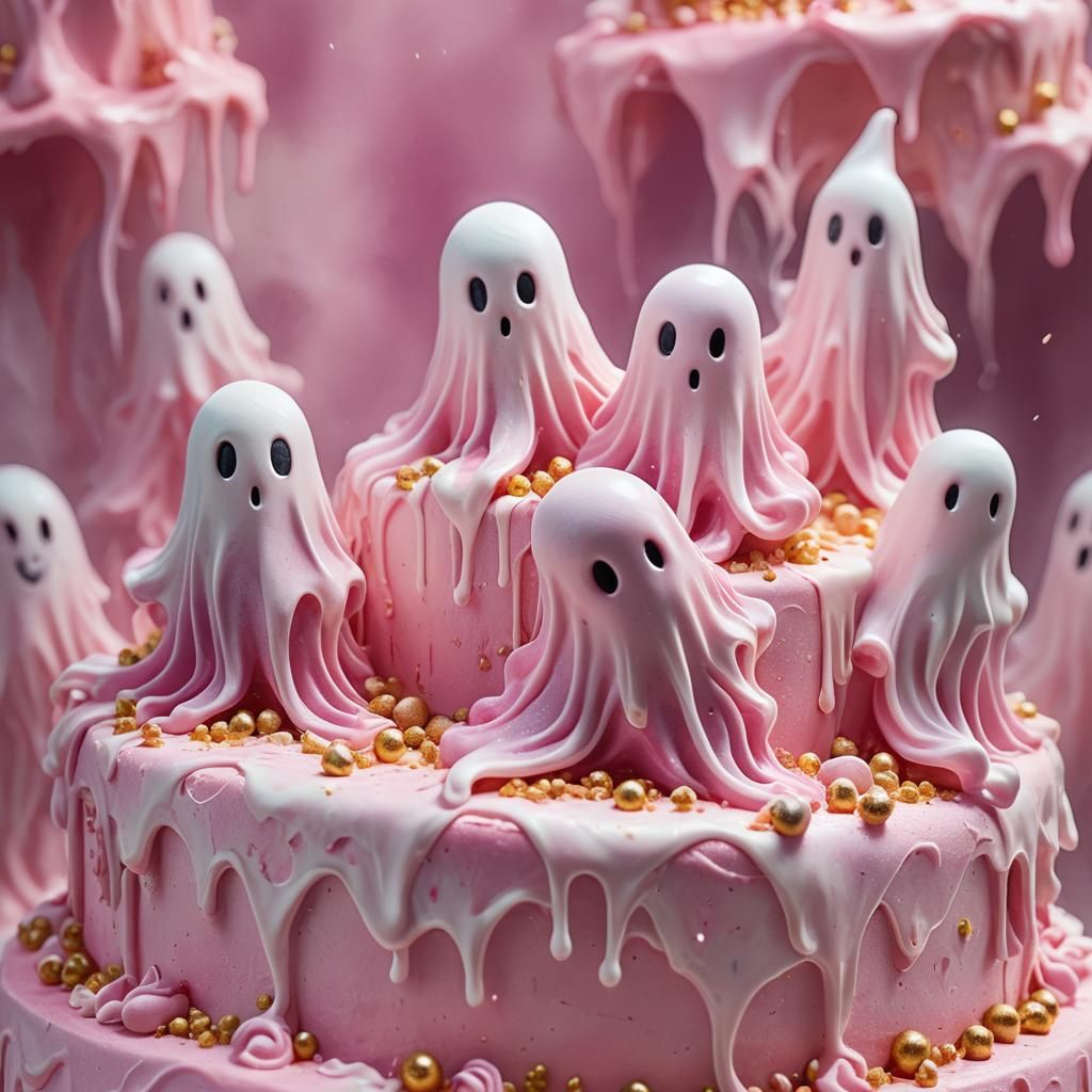 Pink Ghosts Melt on Cake in Ethereal Style
