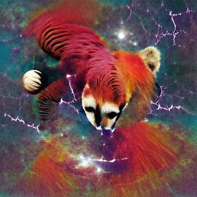 Red Panda of Lightning in Cosmic Space