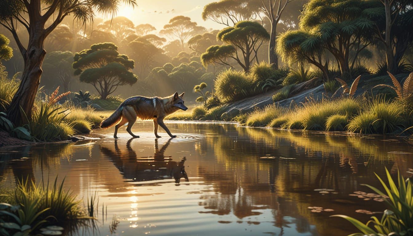 Tasmanian Wolf and Dodo Bird in Oil Painting Style