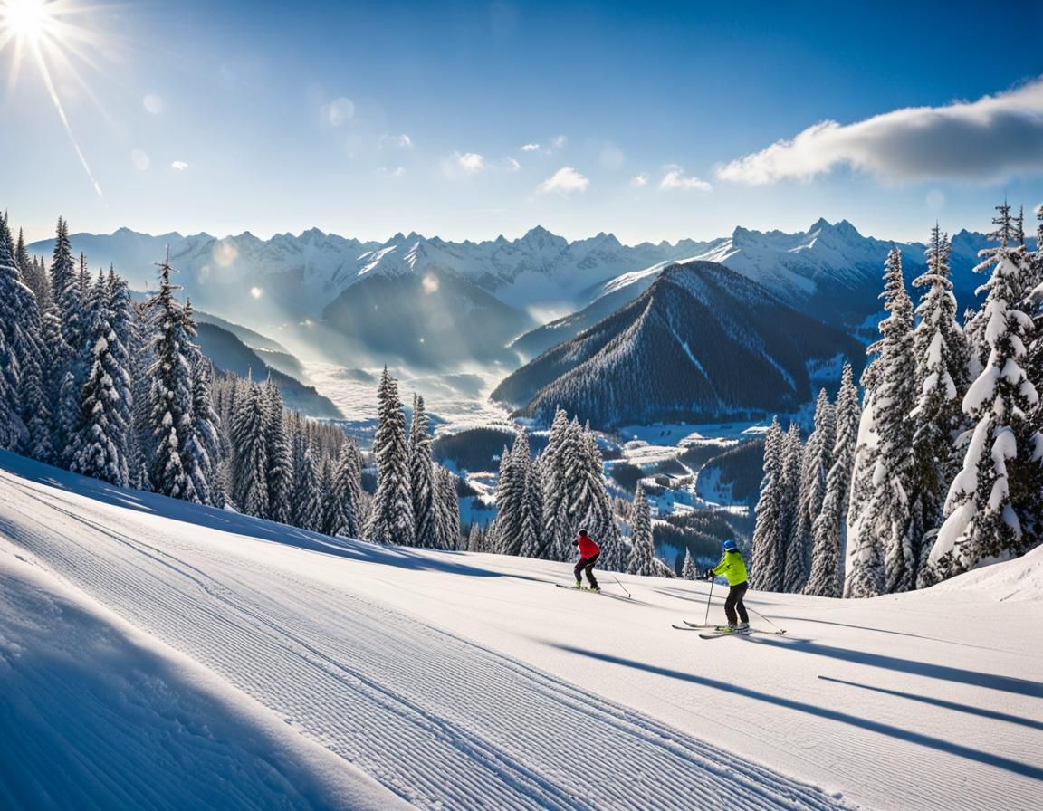Skiers on Slopes in Morzine, French Alps