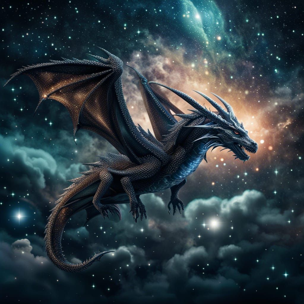 Crystal Dragon Soaring in Starry Sky