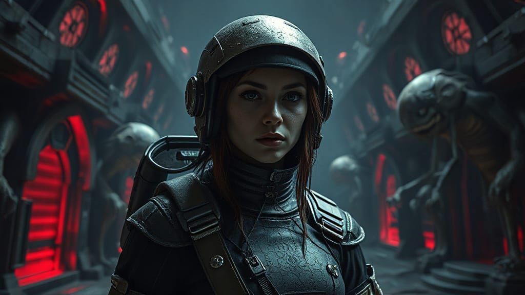 Gothic Space Explorer Amidst Undead Cardassian Ruins