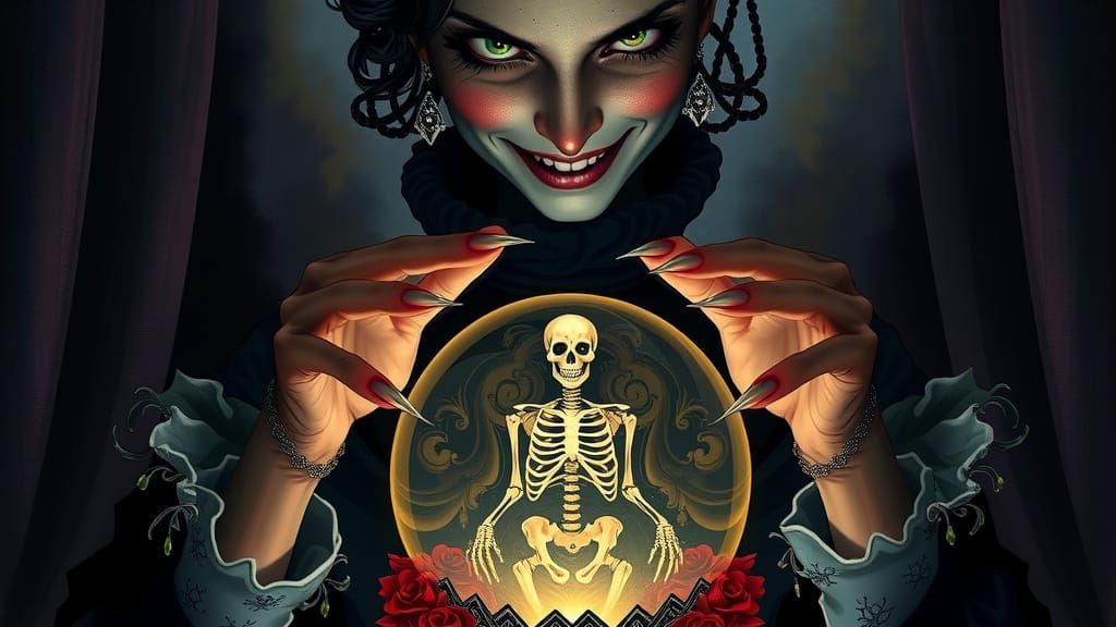 Sinister Fortune Teller with Crystal Ball, Victorian Style