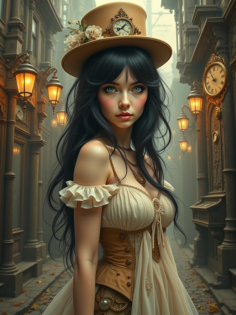 Steampunk Vampire Princess Walking in Golden Hour