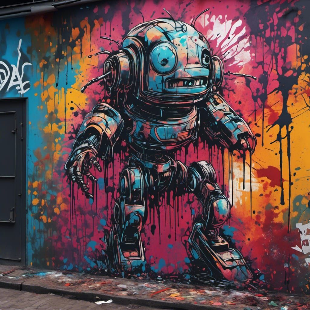 Graffiti Art of Wild Robot in Splatter Style