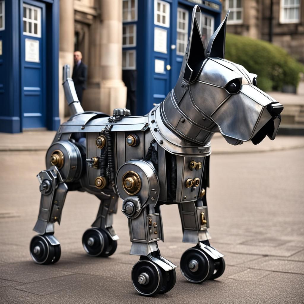Robotic Terrier Guarding TARDIS, Digital Art
