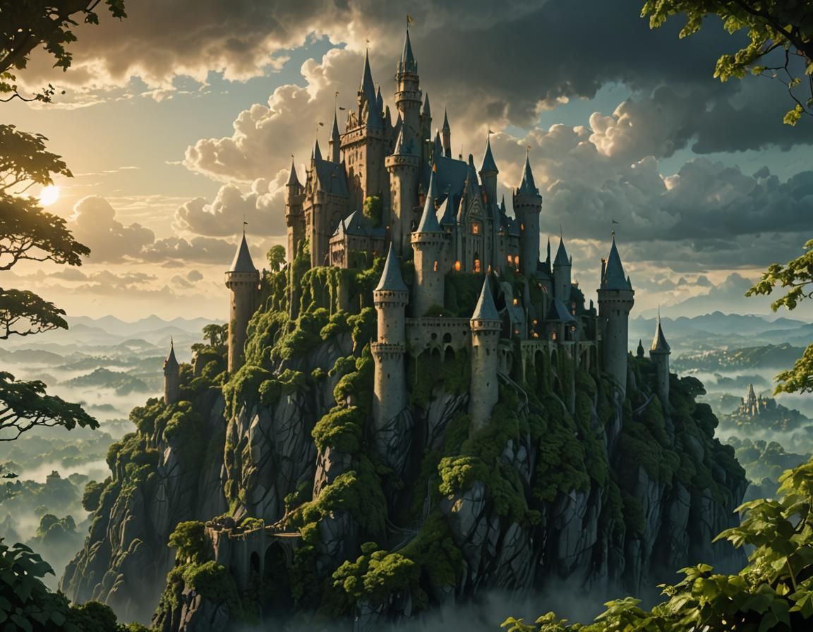 Misty Castle Digital Painting Inspired by Miyazaki